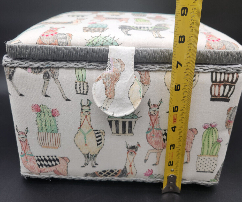 Llama Sewing Craft Box w/ Handle & Removable Accessory Tray Fabric Covered NEW