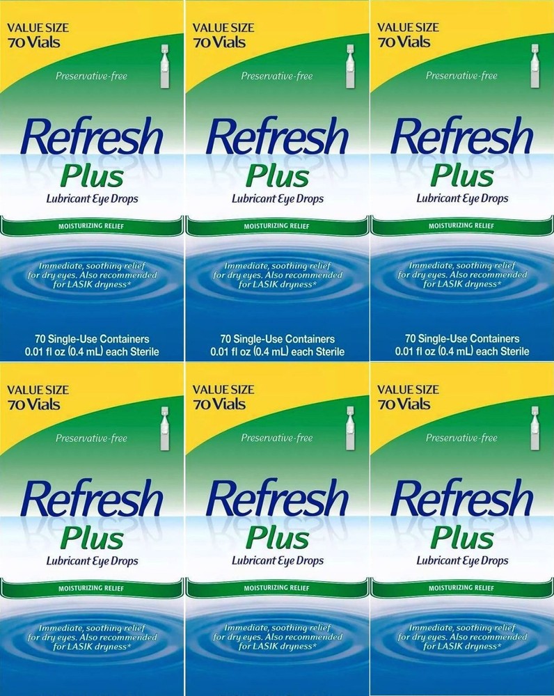 6 X REFRESH PLUS - LUBRICANT EYE DROPS - 70 VIALS - EXP. 5/2027