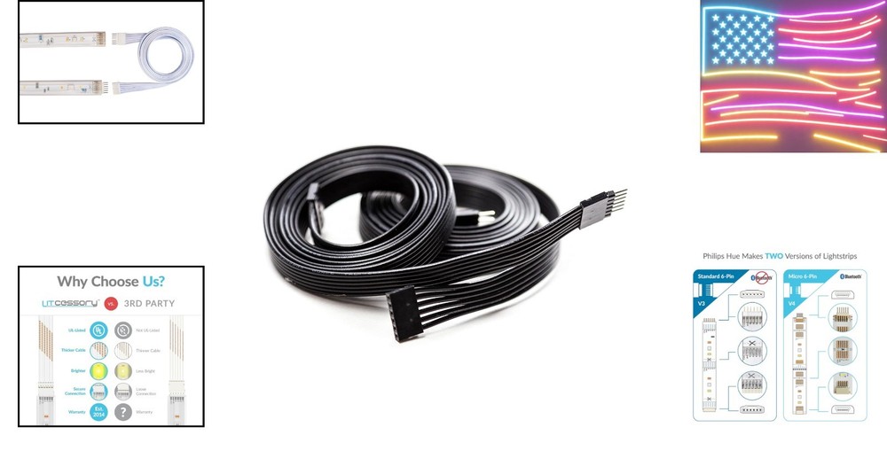 Extension Cable for Philips Hue/WiZ Lightstrip 10ft, 2 Pack, Black - STANDARD...