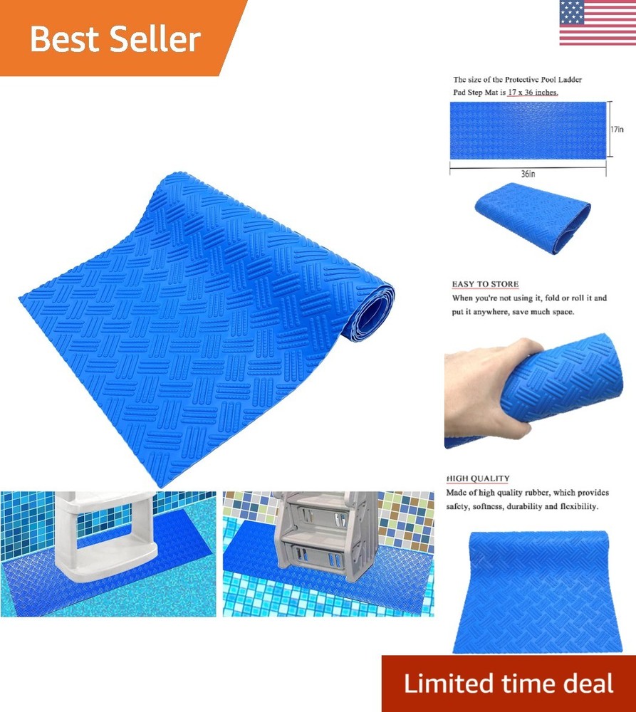Space-Saving Protective Pool Ladder Mat 36" x 17" - Blue, Durable Design