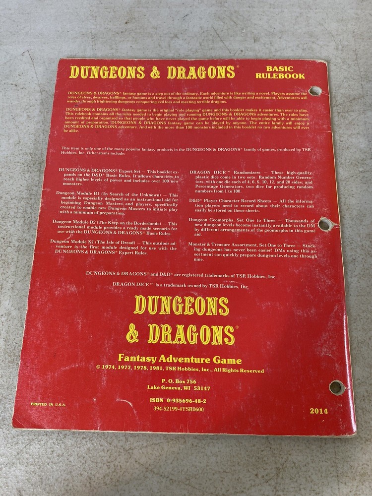 TSR Dungeons & Dragons Basic Rules 1980 Adventure Game Book 29E13