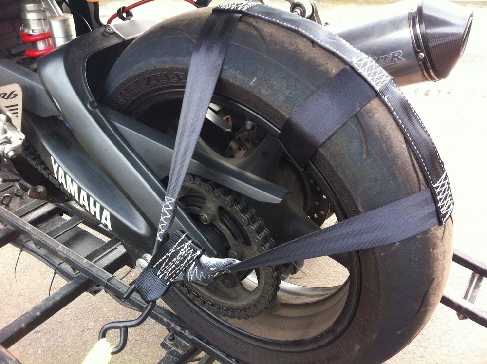 Rear wheel tie-down strap