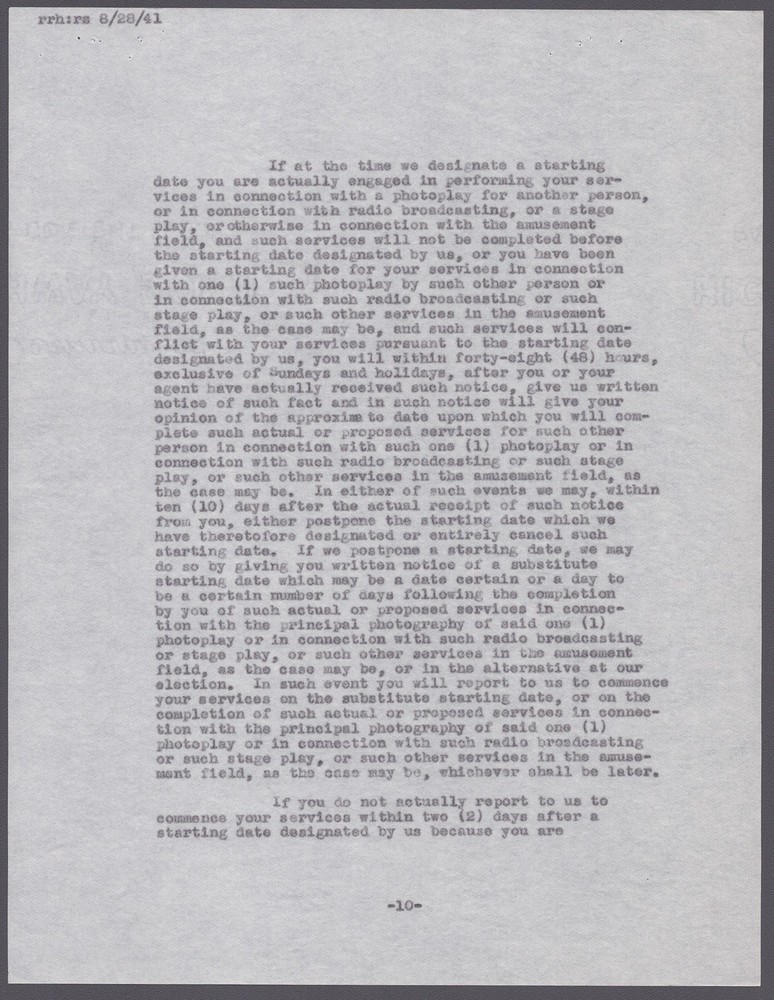 LOUIS HAYWARD - CONTRACT SIGNED 08/25/1941