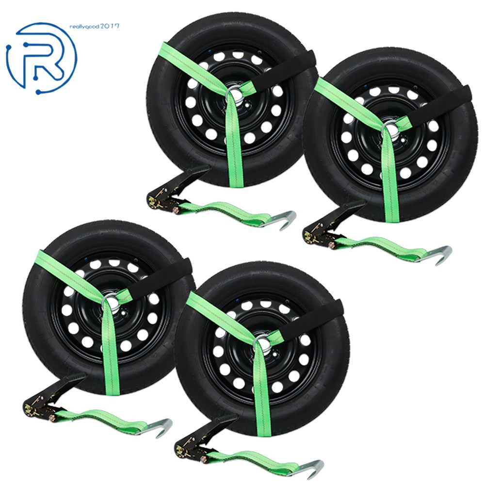 New Car Tie Down Green Polyester with Flat Hooks 3,300 Pound Safe Working Load