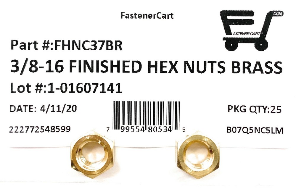 (25) 3/8-16 Brass Finished Hex Nuts - Solid Brass (25 Pieces)