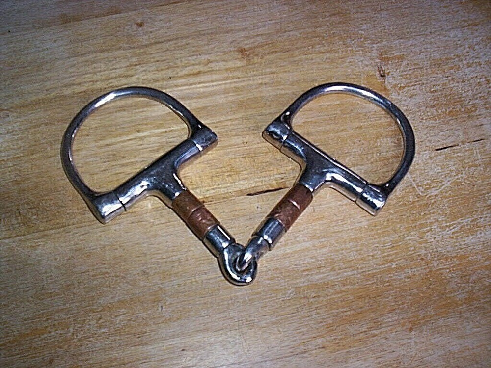Used Stainless Dee Ring Snaffle Bit 5" Mouth with Copper & Stainless Rollers