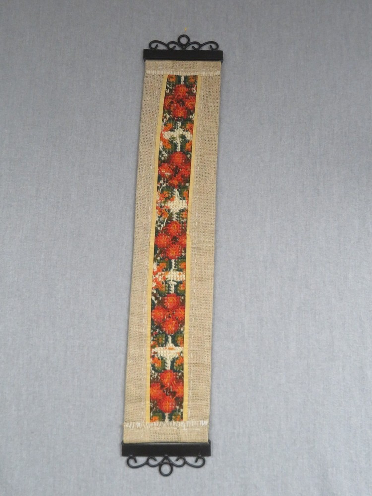 Vintage Cross Stitch/Needle Point Wall Hanging/Bell Pull Floral