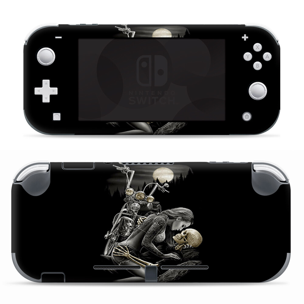 Skins Decals wrap for Nintendo Switch Lite - Biker skeleton full moon tattoo