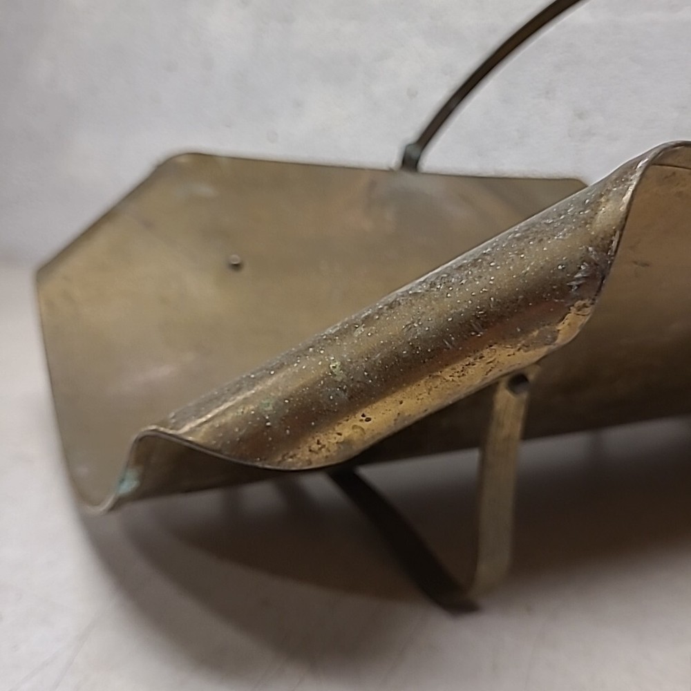 Vintage Rectangular Brass Fireplace Log Holder with Curled Corners