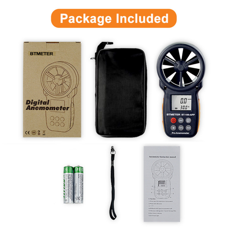 BT-100 Digital Anemometer Handheld Wind Speed Meter Measuring Wind Speed