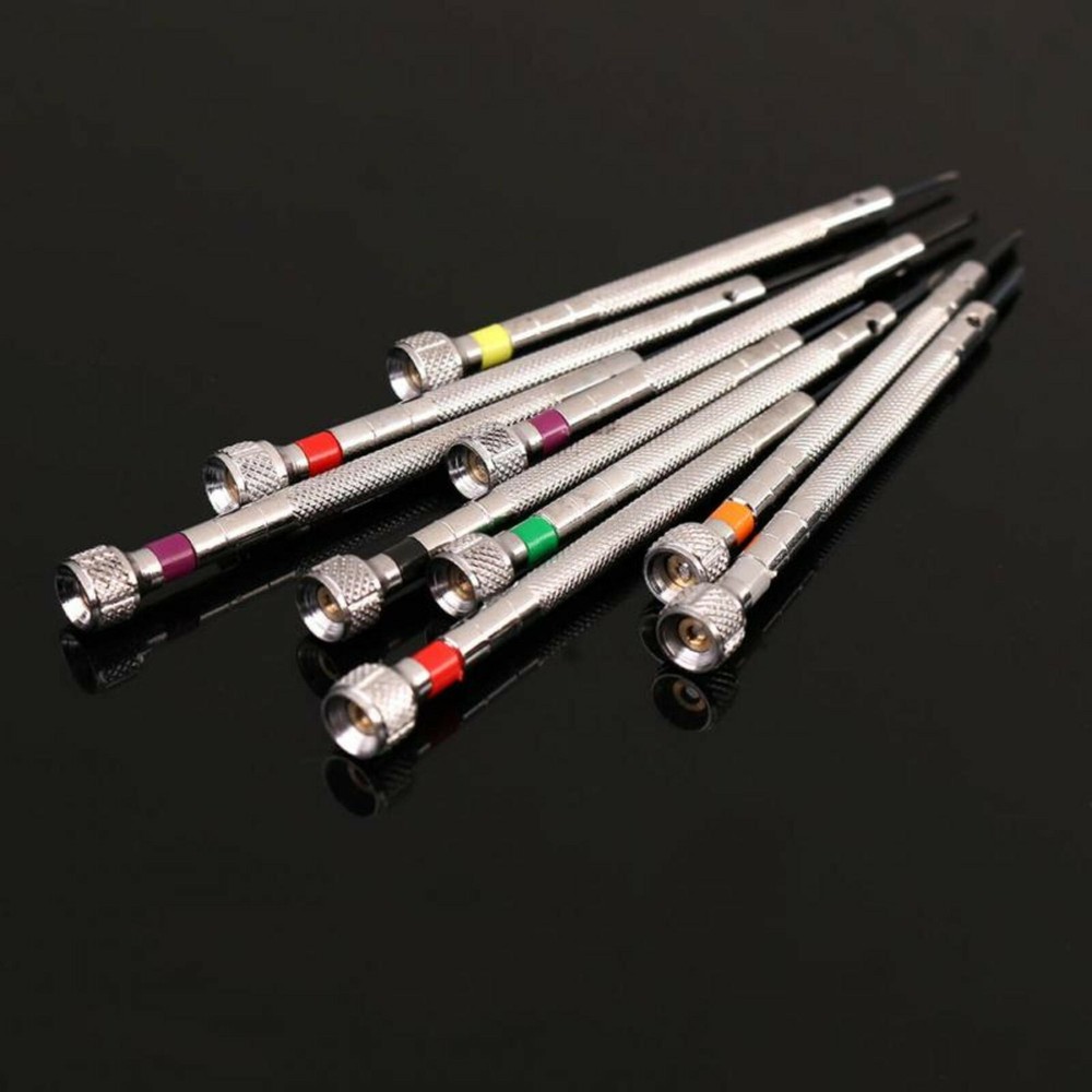9PC SCREWDRIVER FOR RAILROAD POCKET WATCH SET STAND EXTRA BLADES TOOL
