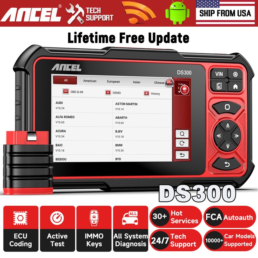 ANCEL DS300 OBD2 Scanner Car Diagnostic Tool Active Test ECU Coding A/F Adjust