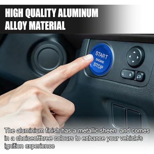Car Engine Start Stop Push Botton Cover, Aluminum Auto Key Ignition Switch Blue