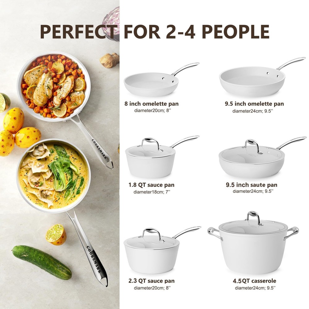 Nonstick Ceramic Cookware Set Induction & Dishwasher Safe Scratch-Resistant Pots
