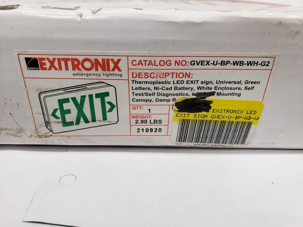 Exitronix GVEX-U-BP-WB-WH-G2 Emergency Lighting Thermoplastic LED Exit Sign Grn