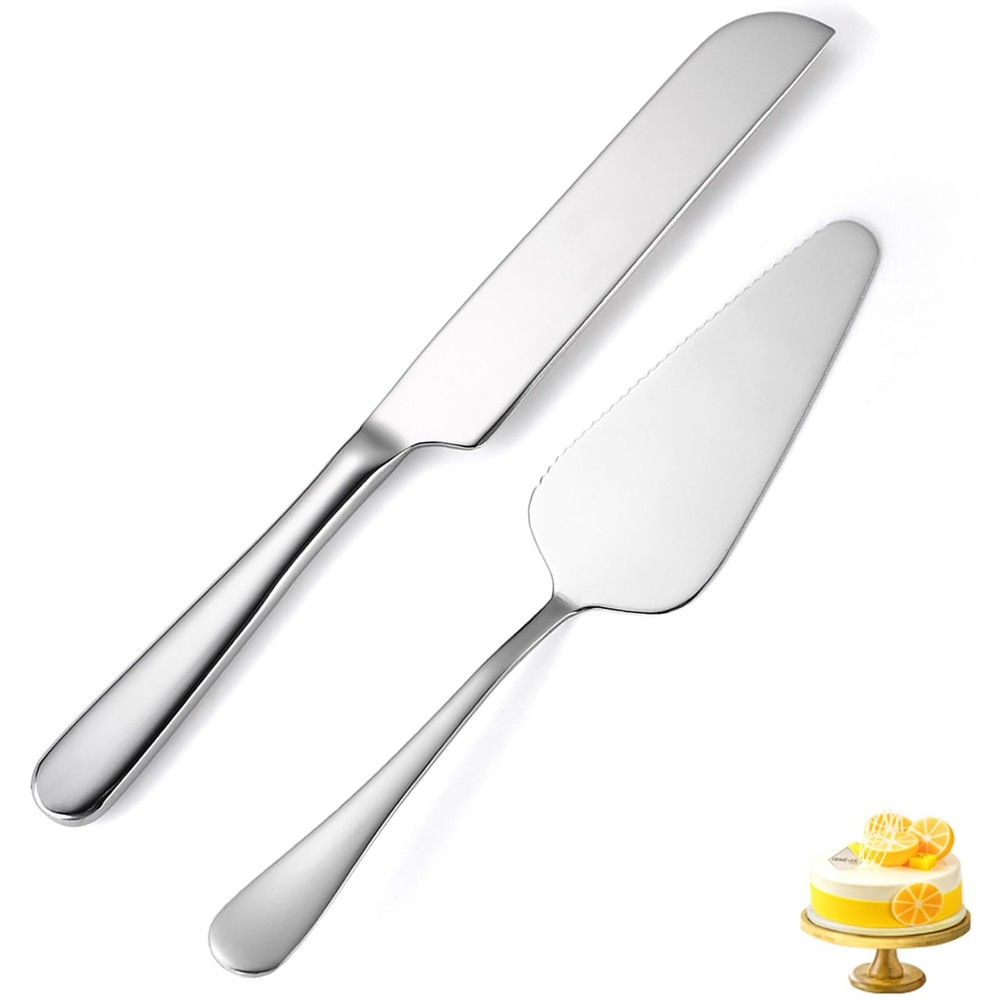 tiokin Wedding Cake Knife and Server Set Small, B Style-Silver(Small Size)