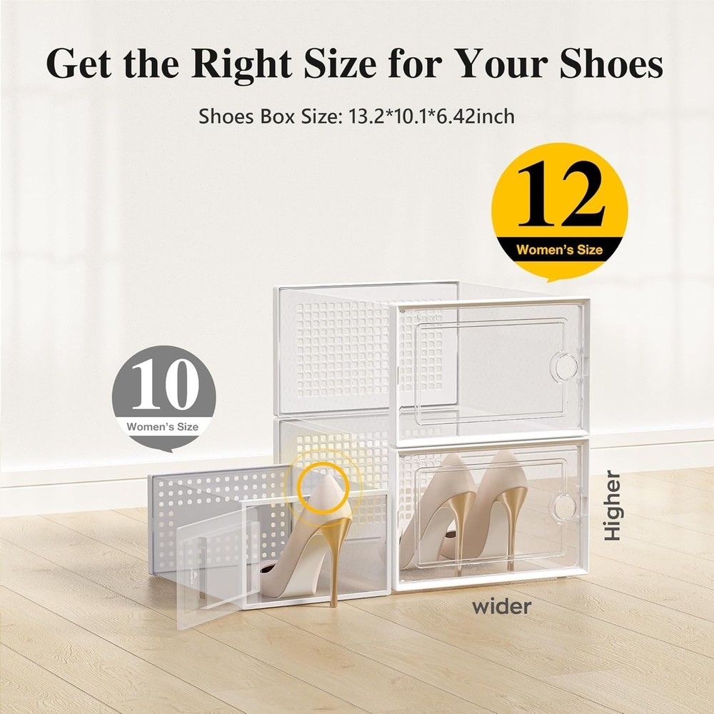 X-Large Shoe Storage Boxes Organizers Clear Plastic Stackable 12 Pack, Shoe Rack
