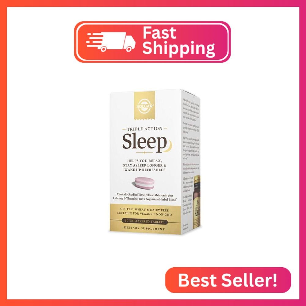 Solgar Triple Action Sleep, 30 Tri-Layer Tablets - Time-Release Melatonin & L-Th