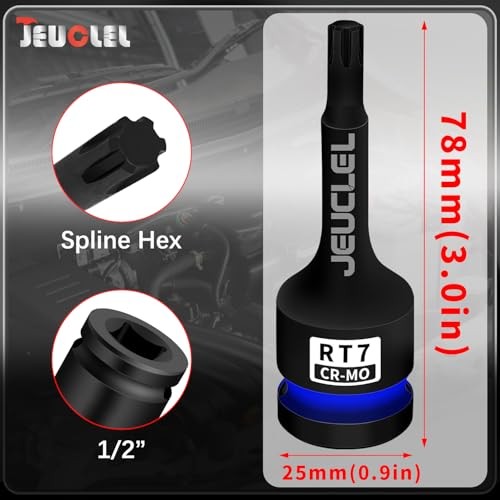 Spline Bit Socket, 1/2" Drive Spline Hex 6 Point Impact Bit Socket, 3-Inch, RT7