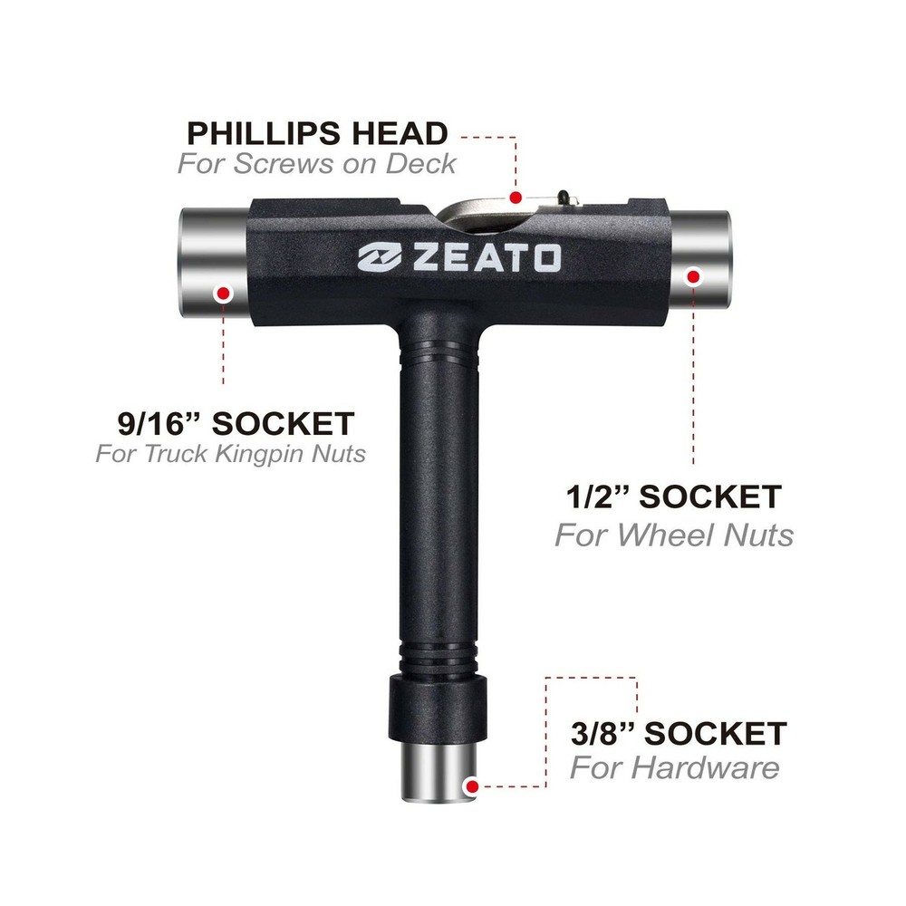 Zeato All-in-One Skate Tools Multi-Function Portable Skateboard T Tool Access