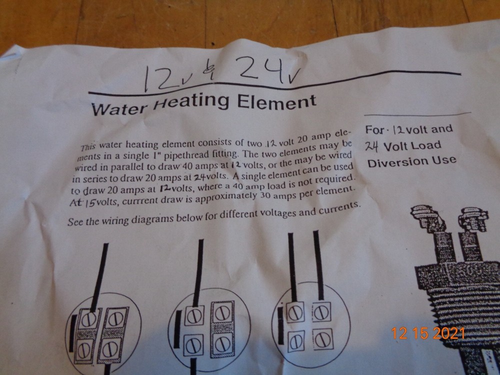 Low-Voltage Water Heating Element 12 or 24V