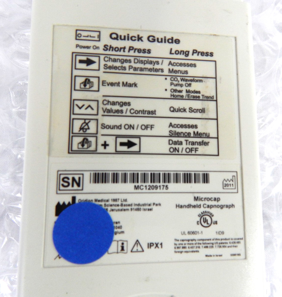 ORIDION MICROCAP HANDHELD CAPNOGRAPH S/N 175
