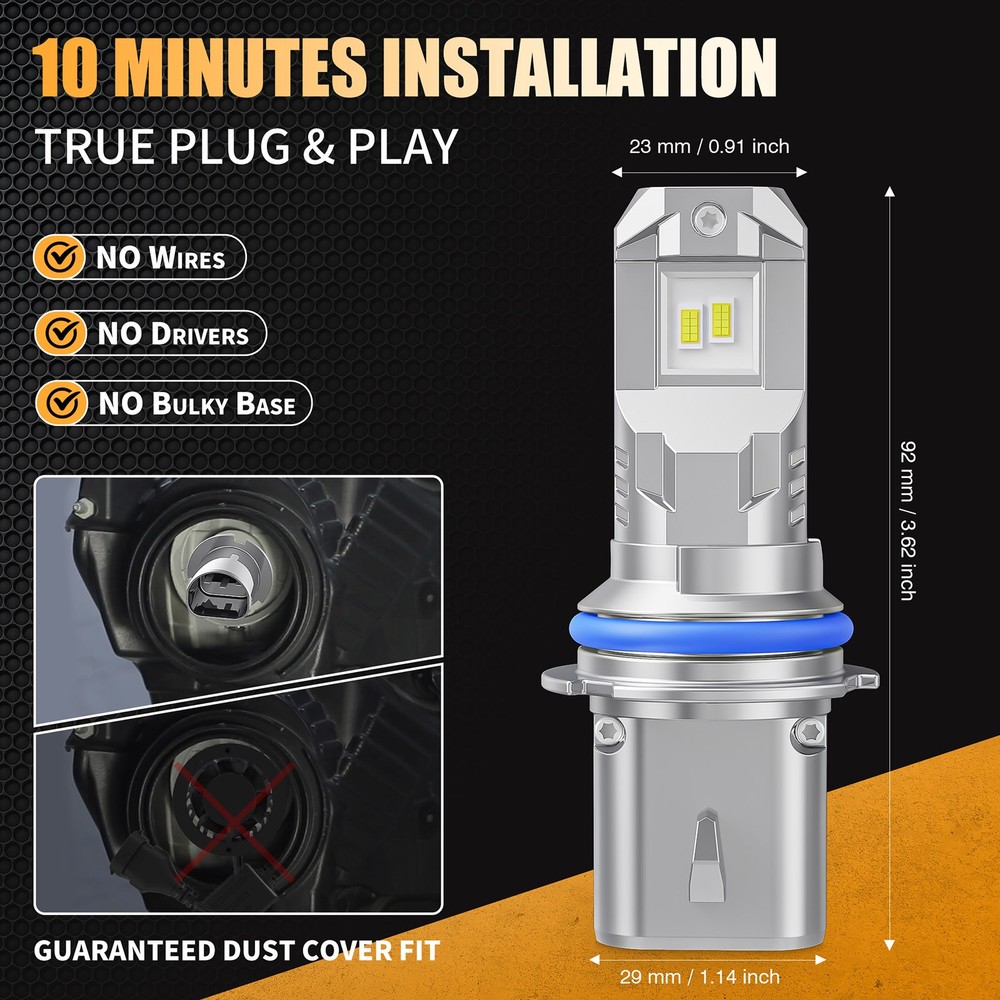 9004 HB1 LED Headlight Conversion Kit High Low Beam Bulbs 10000K Cold White Pair