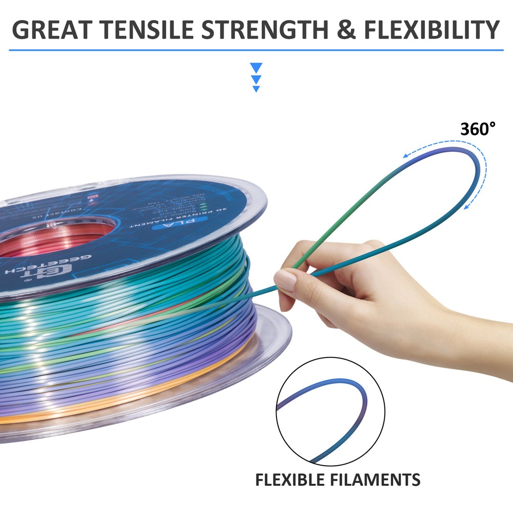 Geeetech 3D Printer Smooth Shiny PLA Filament Silk Rainbow Consumable 1kg 1.75mm