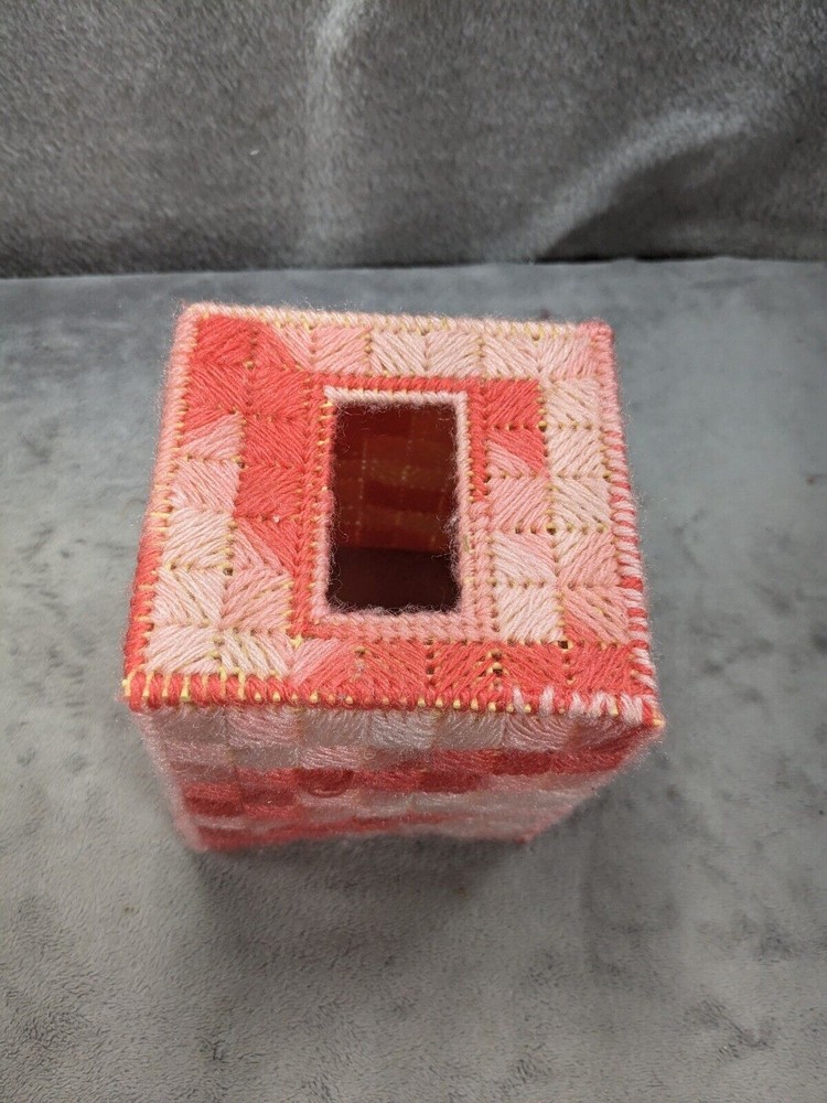 Handmade Needlepoint 6” Tall Tissue Box Cover Valentines Theme