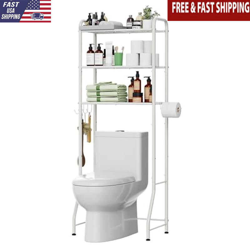 Over The Toilet Storage Rack 3 Tier Bathro Save Space Multi-functional Lockable