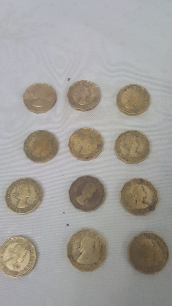 12 x Three penny coins