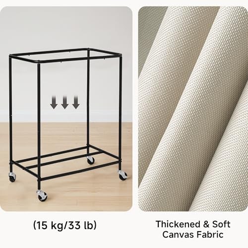 2 Section Laundry Hamper, Rolling Laundry Cart with 100L(2-Section) Beige