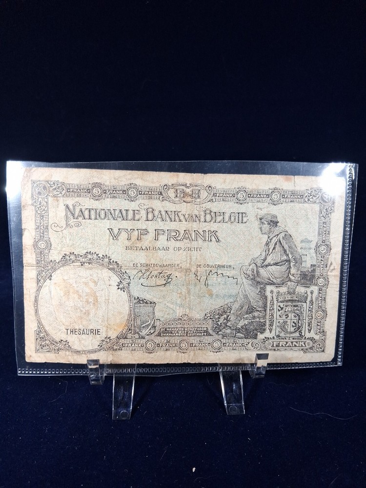 1938 BELGIUM 5 FRANCS BANKNOTE