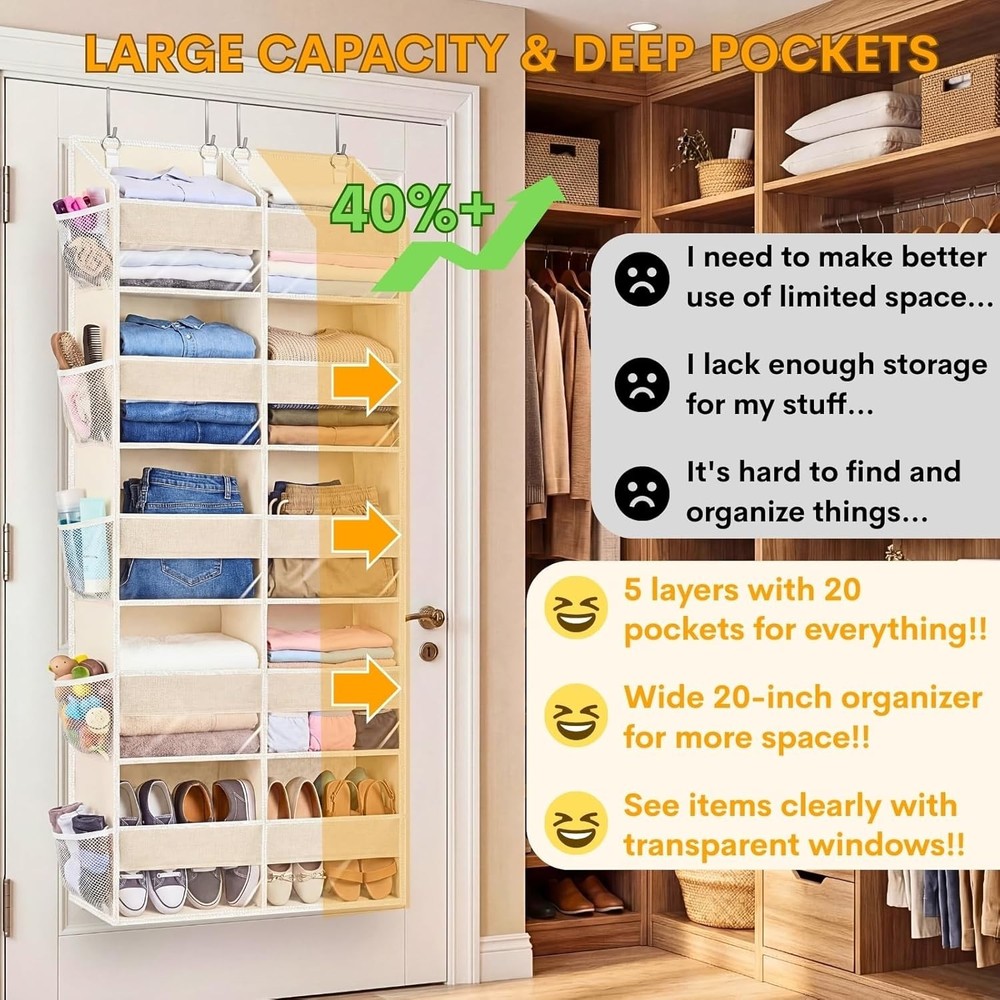 Space-Saving 5-Tier Door Organizer with 80 lbs Capacity - Versatile Storage
