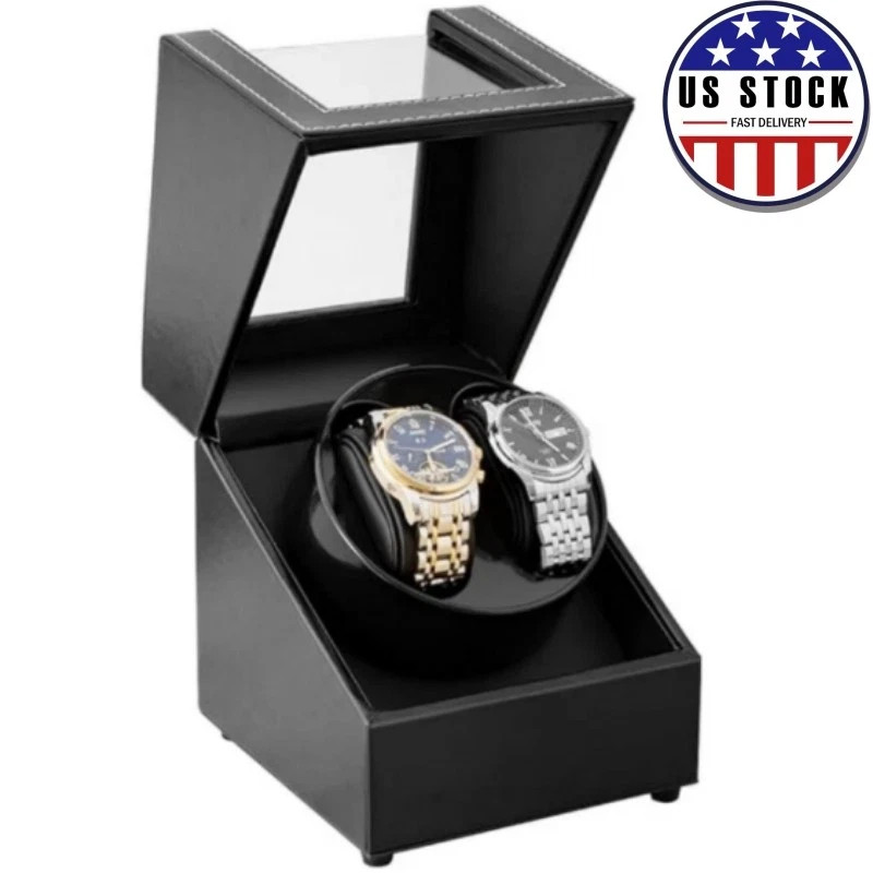Automatic Rotation Double Watch Winder Box Leather Storage Display Case Gift US