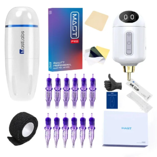 Complete Mastlabs Wireless Pen Tattoo Machine Kit Battery Sterilization Box Need