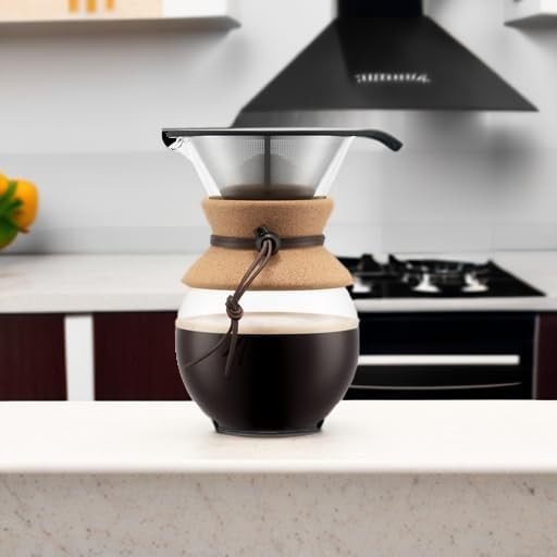 34oz Pour Over Coffee Maker - Elegant Borosilicate Glass & Permanent Filter