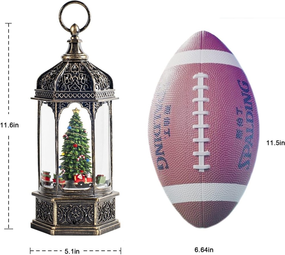 Large Musical Christmas Snow Globe Lantern with Battery-Powered Train & Timer