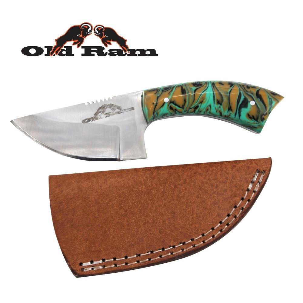 Old Ram Collection Heavy Duty Fixed Blade Skinner Knife w/ Leather Sheath