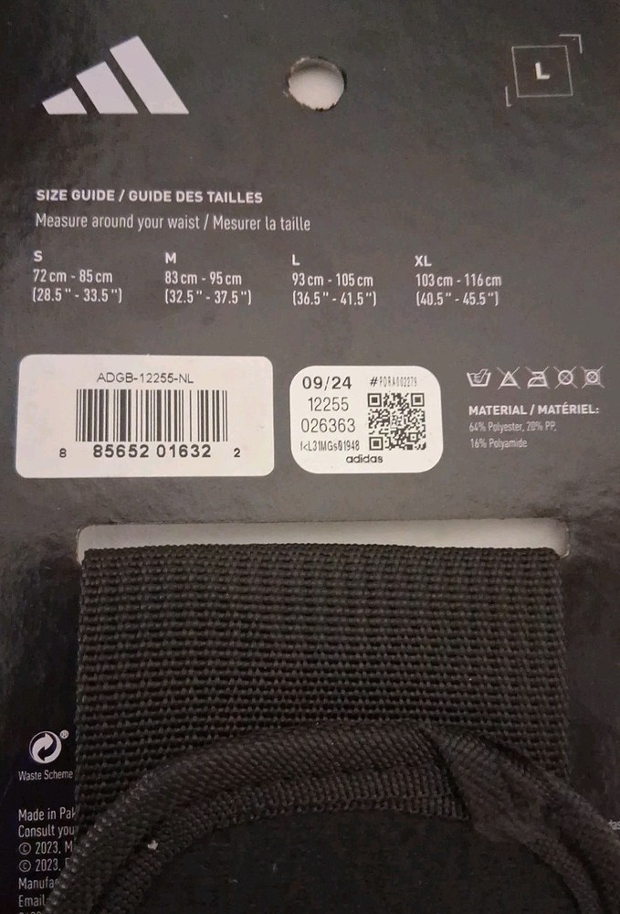 Adidas Essential Weight Lifting Belt Strength Training Back Support Workout (L)