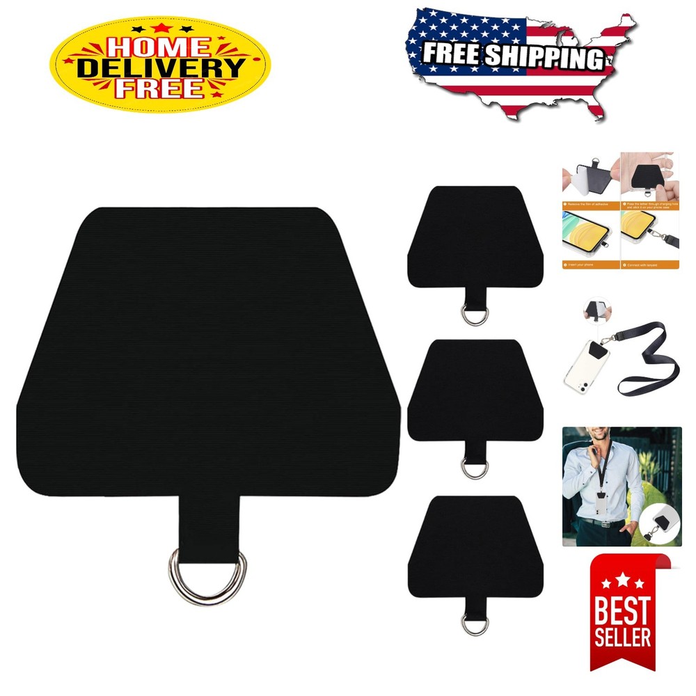Durable Phone Tether Tab - Easy Install Safety Strap, 4 Black Tether Tabs