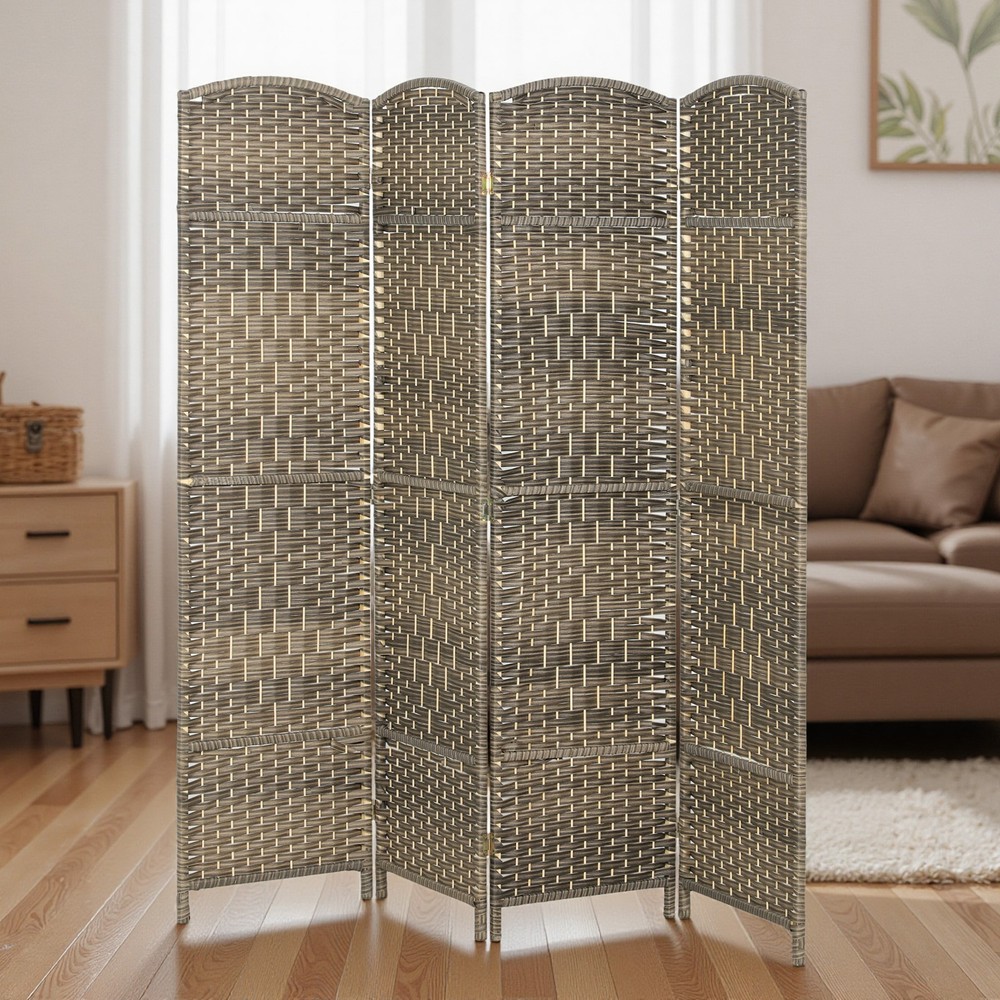 4 Panel Room Divider Woven Freestanding Partition Brown