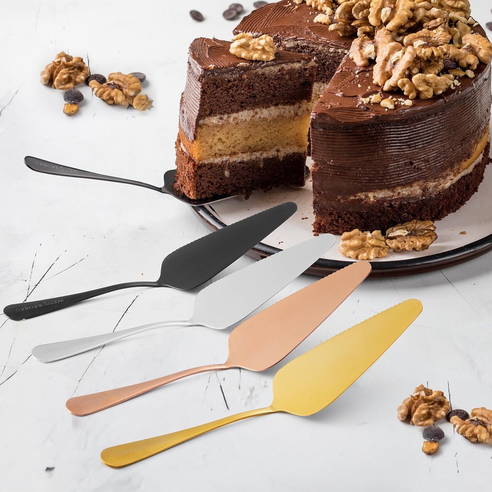 Cake Server Pie Holder 5 PCS Triangular Spade Spatula Serrated Edge Gold