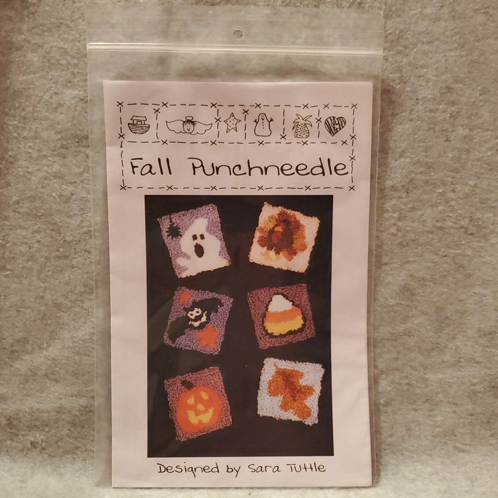 Fall punchneedle patterns 2005 4.5 inch square Halloween ghost Thanksgiving bat