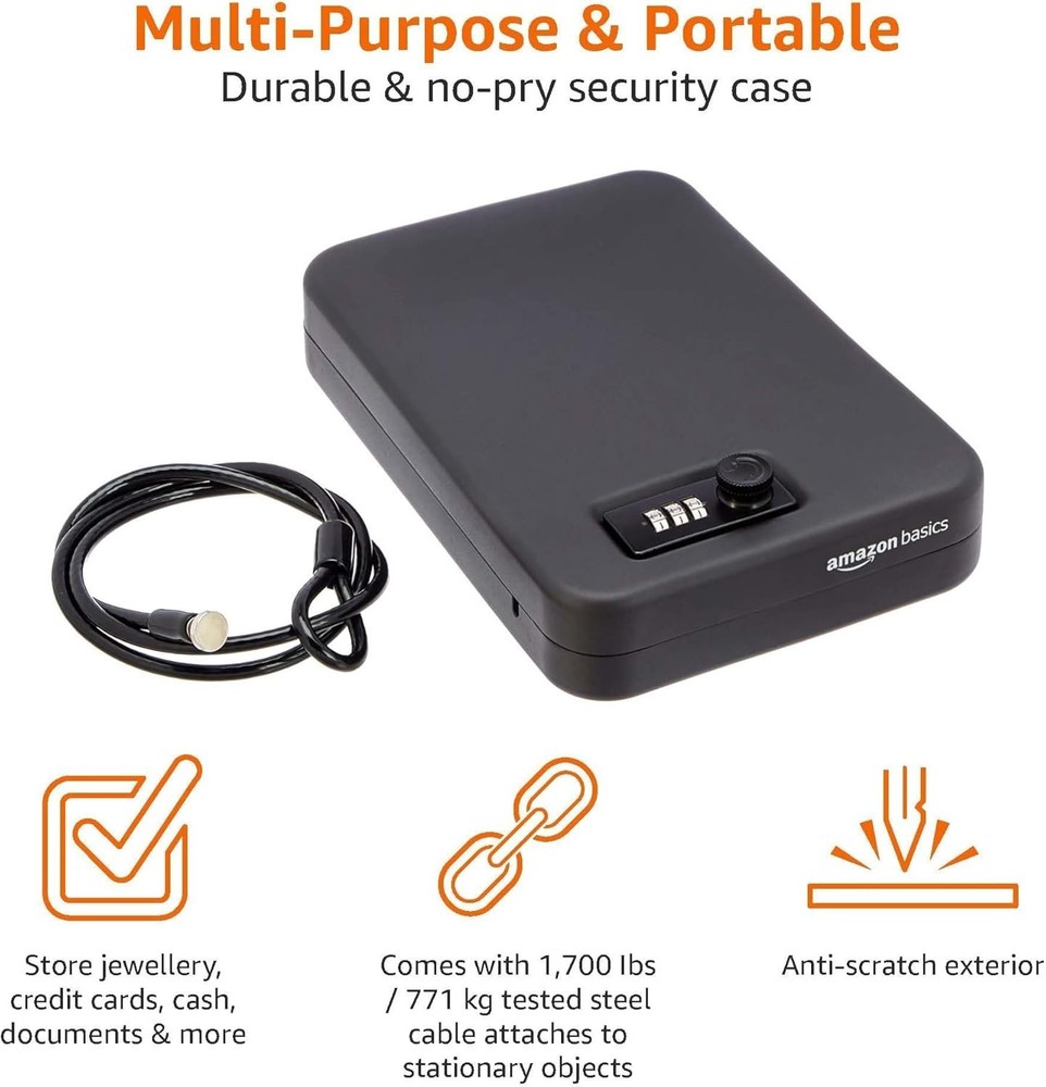 AmazonBasics Portable Security Case Lock Box Safe, Combination Lock, XL6