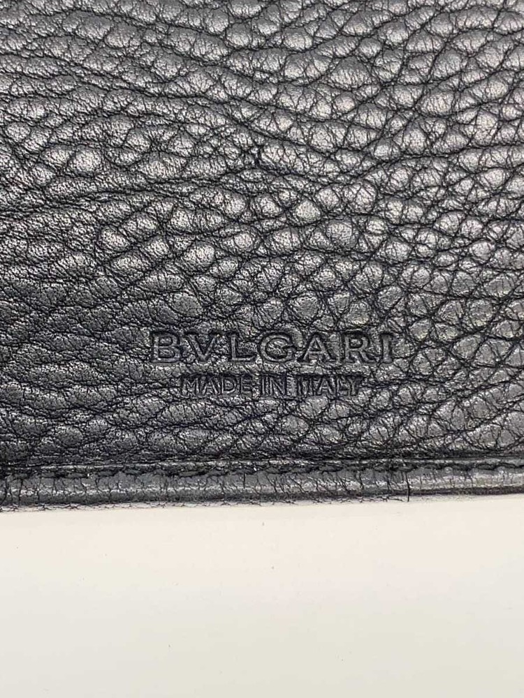 BVLGARI Long Wallet Leather BLK Solid Color Men's