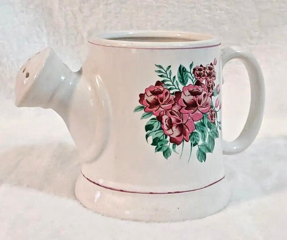 Ceramic Mini Watering Can Pitcher with Pink Roses