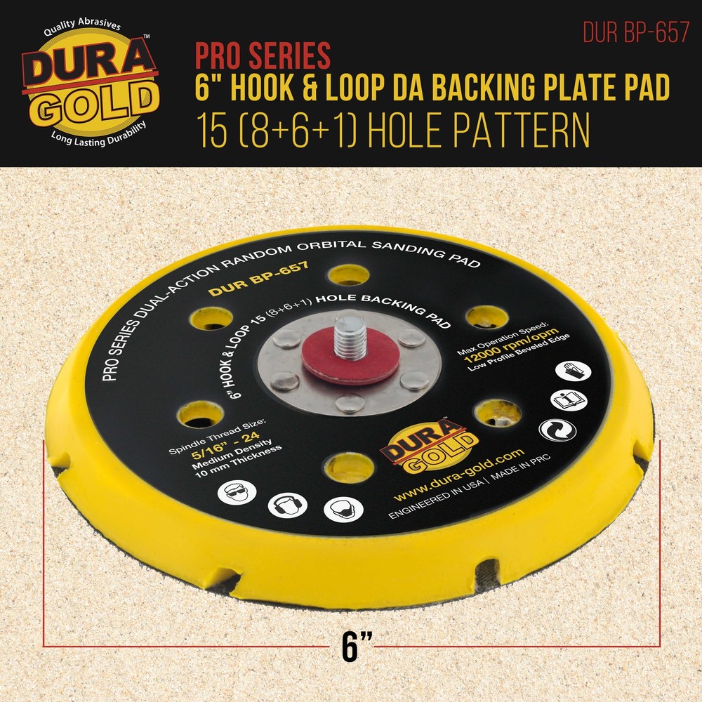 6" Hook & Loop DA Backing Plate Pad, 15 (8 + 6 + 1) Hole Pattern, Auto Sanding