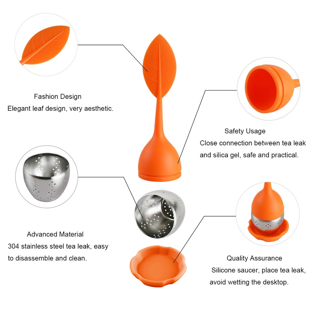 Silicone Tea Infuser Strainers Stainless Herbal Spice Filter Diffuser Orange+Red
