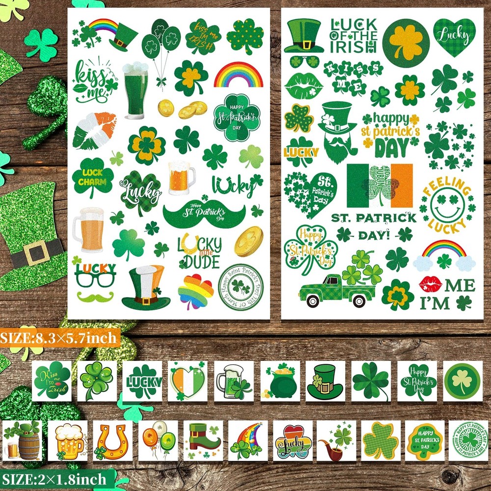 Glitter St Patricks Day Temporary Tattoos, 23 Sheets St Patricks Day accessor...